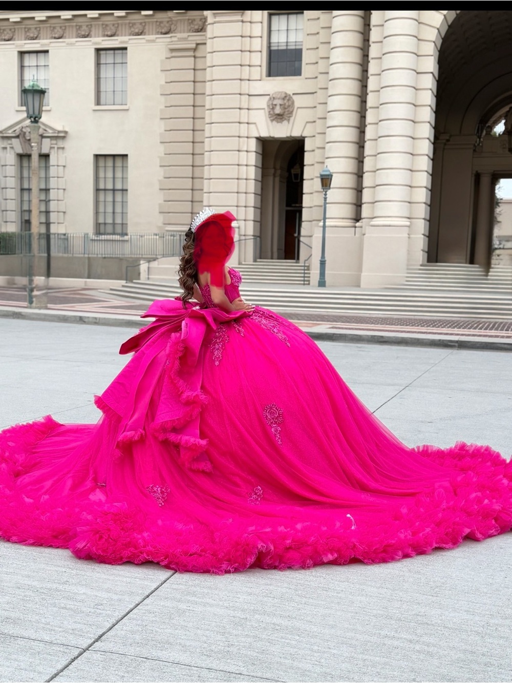 Hot Pink Off-Shoulder Prom Ball Gown with Statement Bow